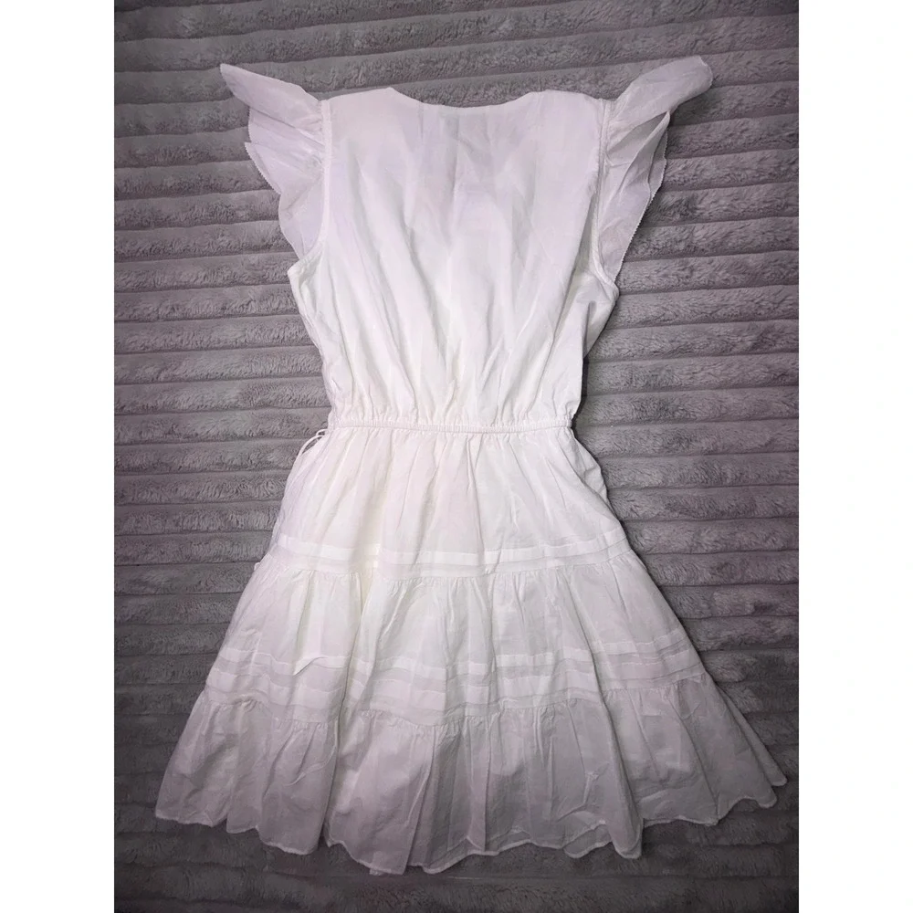En Saison‎ Womens XS White Shell Ruffle Poplin Wrap Dress Coastal Summer Beach